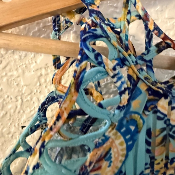 Midnight Velvet Teal Paisley Cold-Shoulder Pleated Blouse - Picture 8 of 16